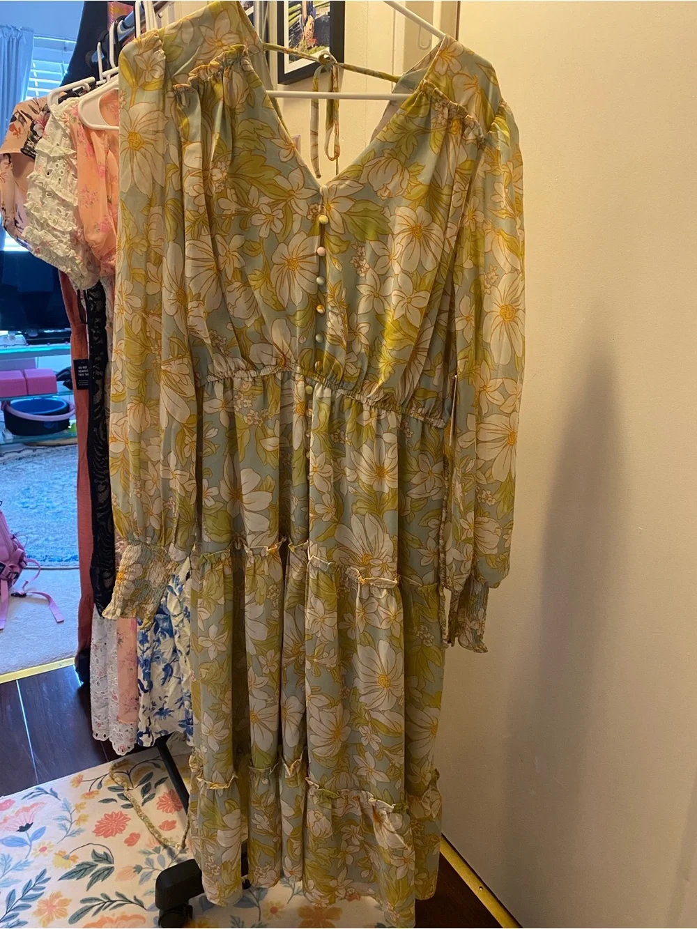 Rachel Parcell Pastel Yellow Floral Tie-Waist Midi Dress - Picture 6 of 8